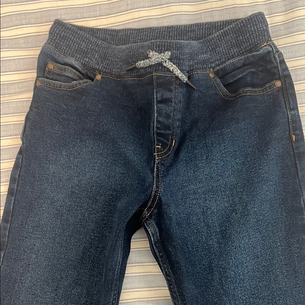LANDS’ END Iron Knee Stretch Pull On Denim JEANS w/ elastic waist. Size …